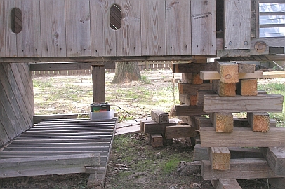The club house is supported with cribbing