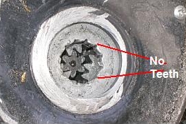 Gear teeth worn away